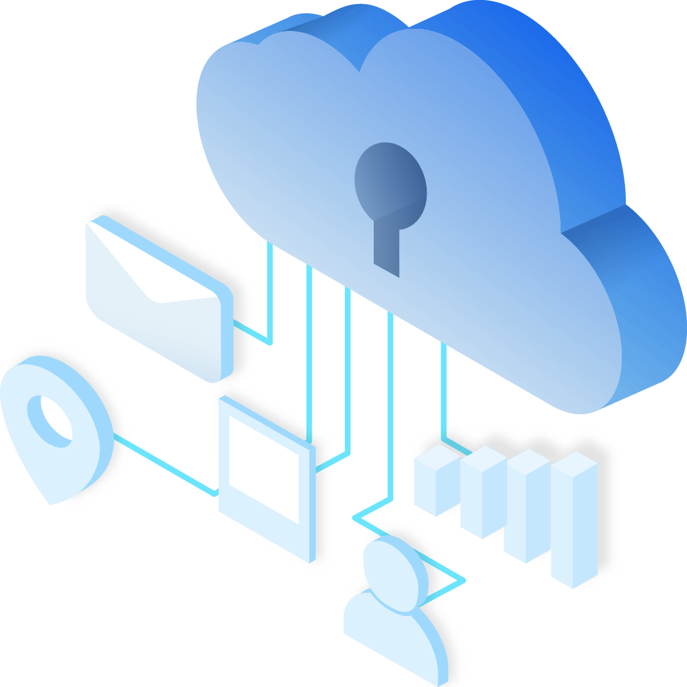 Icon of devices with lines to cloud