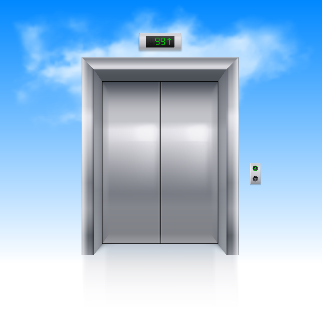 Elevator with a blue sky with clouds as a background.